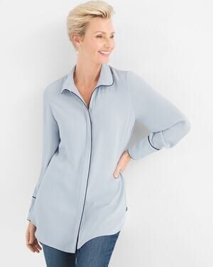 Chico's pale blue Piping Detail flowy shirt 2    12/14